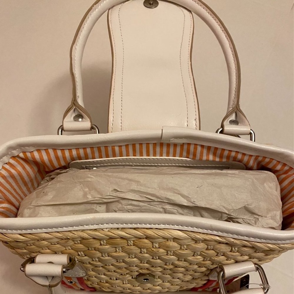 NWT Vtg Chaps Straw Bag with pink, orange, and white trim - Picture 4 of 7